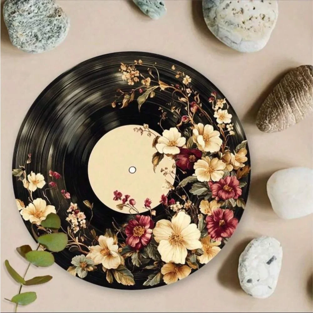Vintage Floral Vinyl Record Metal Wall Decor NEW 🏷️